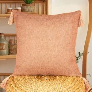 Pink Multi Shade Stitch Tassel Pillow Case Cover